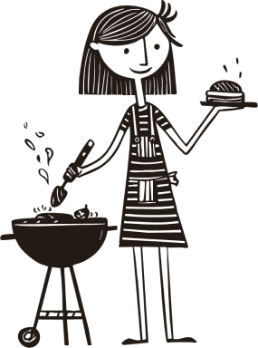 En kvinna som grillar hamburgare
