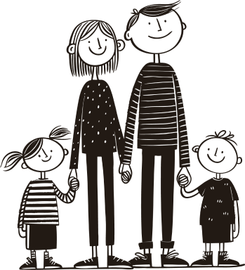 En glad familj som håller varandra i handen